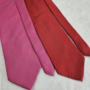 Brooks Brothers Makers 100% Silk Ties Printed in Italy Lot 2 Red Pink Polka Dot